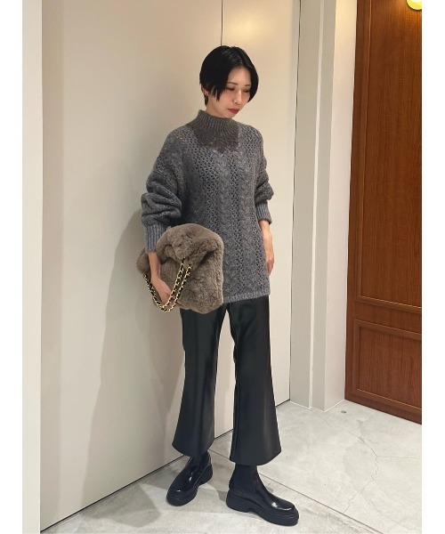 COLUMN（コラム）の「COLUMN / ケーブルシアーニット（ニット/セーター・レディース・コーラル/オフホワイト/グレー/ブラック・FREE）」の19枚目の写真