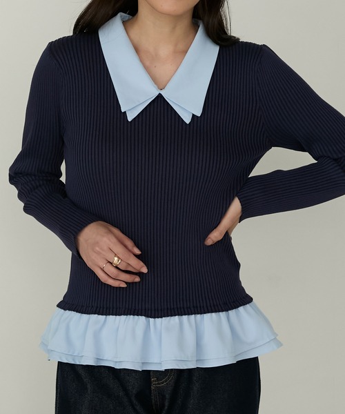 Cherir Mignon(シェリルミニョン)の「【Cherir Mignon】2wayフリルドッキングリブニットプルオーバー(ニット/セーター・レディース・グレー/ブラック/ネイビー・FREE)」の3枚目の写真