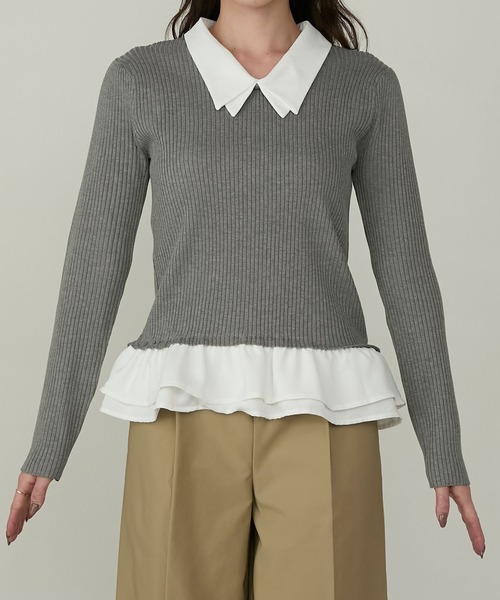 Cherir Mignon(シェリルミニョン)の「【Cherir Mignon】2wayフリルドッキングリブニットプルオーバー(ニット/セーター・レディース・グレー/ブラック/ネイビー・FREE)」の14枚目の写真