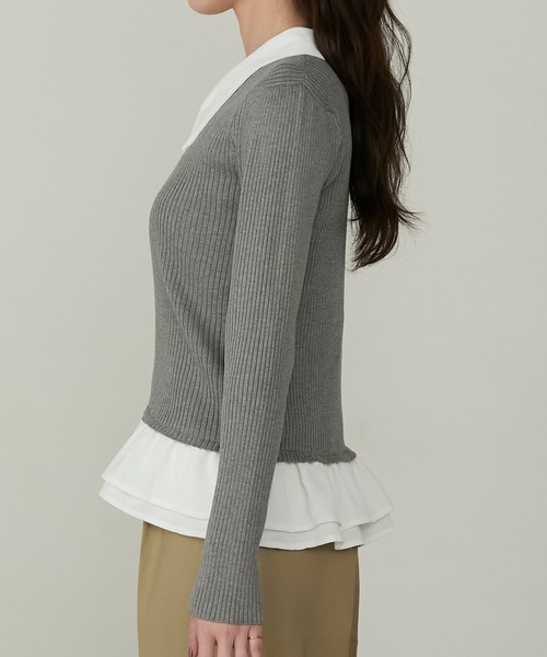 Cherir Mignon(シェリルミニョン)の「【Cherir Mignon】2wayフリルドッキングリブニットプルオーバー(ニット/セーター・レディース・グレー/ブラック/ネイビー・FREE)」の22枚目の写真