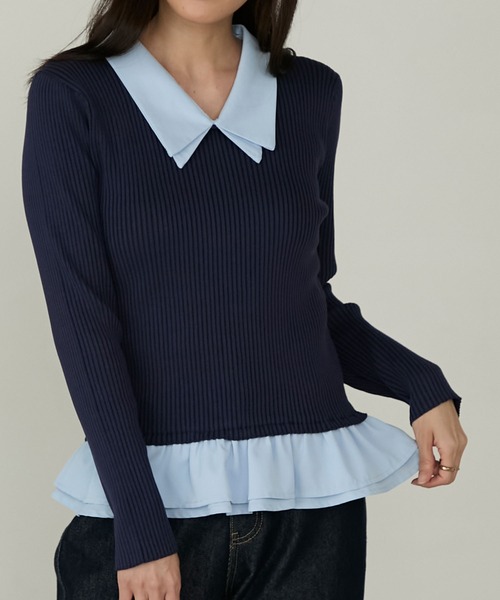 Cherir Mignon(シェリルミニョン)の「【Cherir Mignon】2wayフリルドッキングリブニットプルオーバー(ニット/セーター・レディース・グレー/ブラック/ネイビー・FREE)」の6枚目の写真