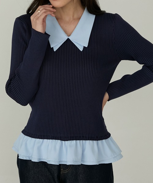 Cherir Mignon(シェリルミニョン)の「【Cherir Mignon】2wayフリルドッキングリブニットプルオーバー(ニット/セーター・レディース・グレー/ブラック/ネイビー・FREE)」の7枚目の写真