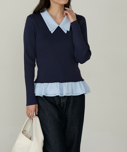 Cherir Mignon(シェリルミニョン)の「【Cherir Mignon】2wayフリルドッキングリブニットプルオーバー(ニット/セーター・レディース・グレー/ブラック/ネイビー・FREE)」の8枚目の写真