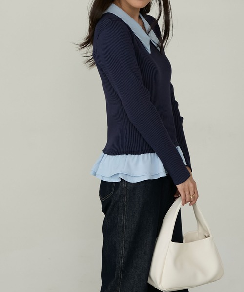 Cherir Mignon(シェリルミニョン)の「【Cherir Mignon】2wayフリルドッキングリブニットプルオーバー(ニット/セーター・レディース・グレー/ブラック/ネイビー・FREE)」の9枚目の写真