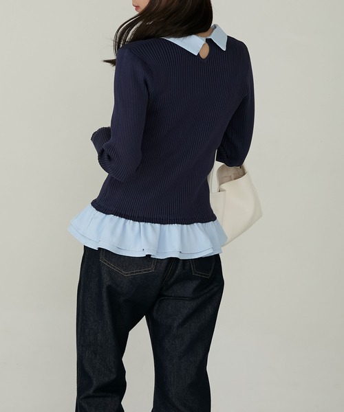 Cherir Mignon(シェリルミニョン)の「【Cherir Mignon】2wayフリルドッキングリブニットプルオーバー(ニット/セーター・レディース・グレー/ブラック/ネイビー・FREE)」の10枚目の写真