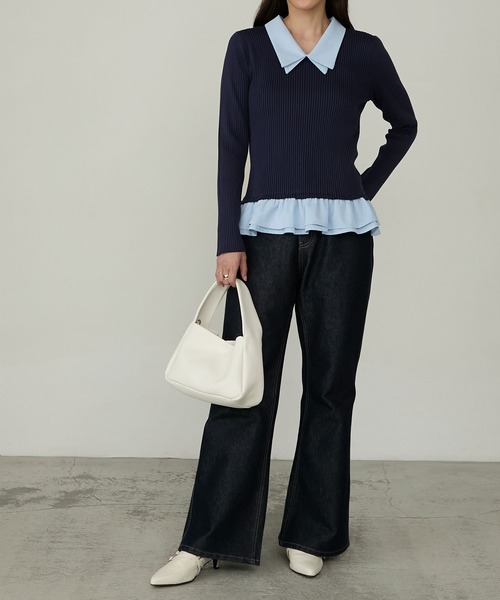 Cherir Mignon(シェリルミニョン)の「【Cherir Mignon】2wayフリルドッキングリブニットプルオーバー(ニット/セーター・レディース・グレー/ブラック/ネイビー・FREE)」の11枚目の写真