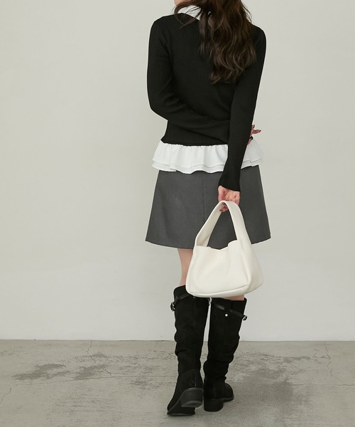 Cherir Mignon(シェリルミニョン)の「【Cherir Mignon】2wayフリルドッキングリブニットプルオーバー(ニット/セーター・レディース・グレー/ブラック/ネイビー・FREE)」の4枚目の写真