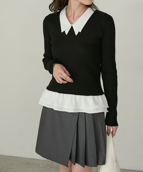 Cherir Mignon(シェリルミニョン)の「【Cherir Mignon】2wayフリルドッキングリブニットプルオーバー(ニット/セーター・レディース・グレー/ブラック/ネイビー・FREE)」の5枚目の写真