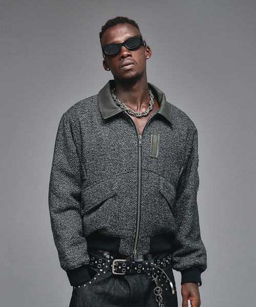 セール】Wool Blend Tweed Flight Jacket / ウールブレンドツイード