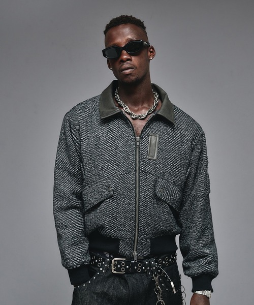 ANDER HUNK（アンダーハンク）の「Wool Blend Tweed Flight Jacket / ウールブレンドツイードフライトジャケット（ブルゾン・メンズ・ブラウン/ブラック・LARGE/MEDIUM/SMALL）」の6枚目の写真