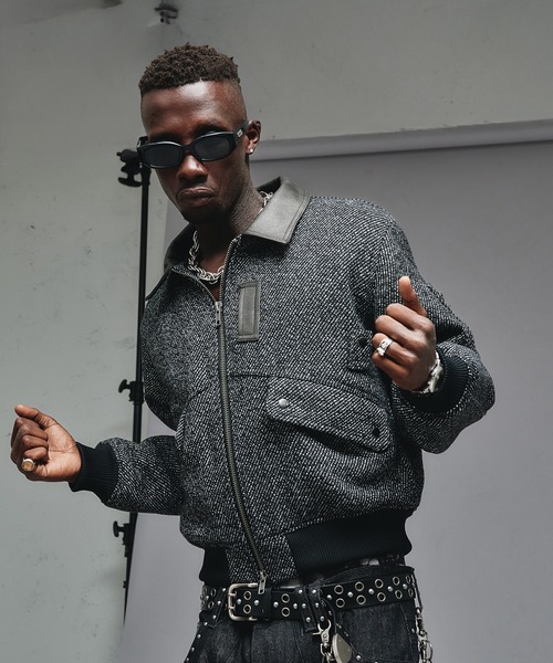 ANDER HUNK（アンダーハンク）の「Wool Blend Tweed Flight Jacket / ウールブレンドツイードフライトジャケット（ブルゾン・メンズ・ブラウン/ブラック・LARGE/MEDIUM/SMALL）」の8枚目の写真