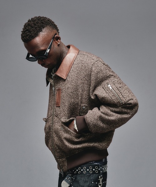 セール】Wool Blend Tweed Flight Jacket / ウールブレンドツイード