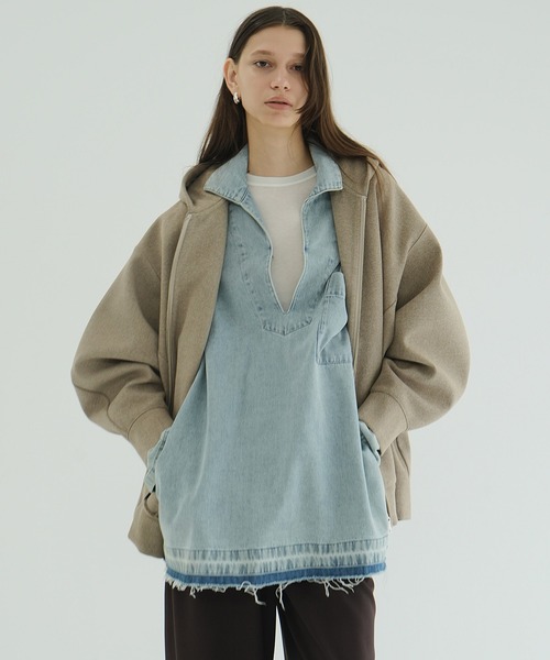 CLANE(クラネ)の「DENIM OVER SKIPPER SHIRTS(シャツ/ブラウス・レディース・ブルー/ブラック・F)」の4枚目の写真