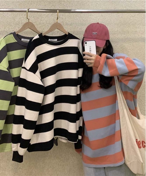 WEGO(ウィゴー)の「WEGO/バイカラーボーダーオーバーサイズロンT/トップス(Tシャツ/カットソー・レディース・その他3/その他2/その他1・LARGE/MEDIUM)」の5枚目の写真