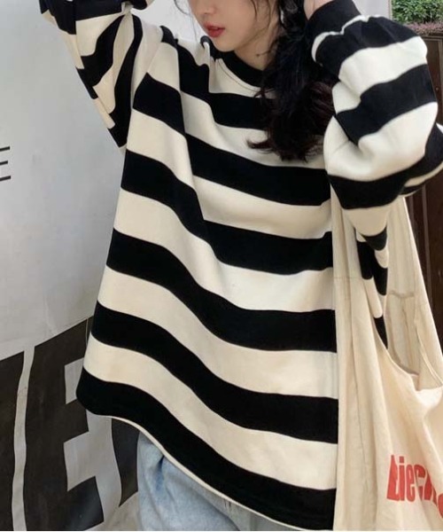 WEGO(ウィゴー)の「WEGO/バイカラーボーダーオーバーサイズロンT/トップス(Tシャツ/カットソー・レディース・その他3/その他2/その他1・LARGE/MEDIUM)」の9枚目の写真