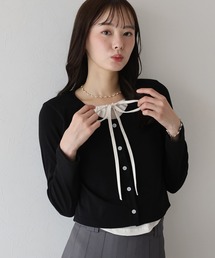 リボン付きレイヤード風トップス