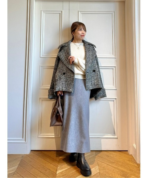 allureville(アルアバイル)の「ウールWフェイスナローマーメイドスカート(スカート・レディース・ミント/ダークブラウン/オフホワイト/ライトイエロー/グレー系その他/ネイビー・2)」の12枚目の写真