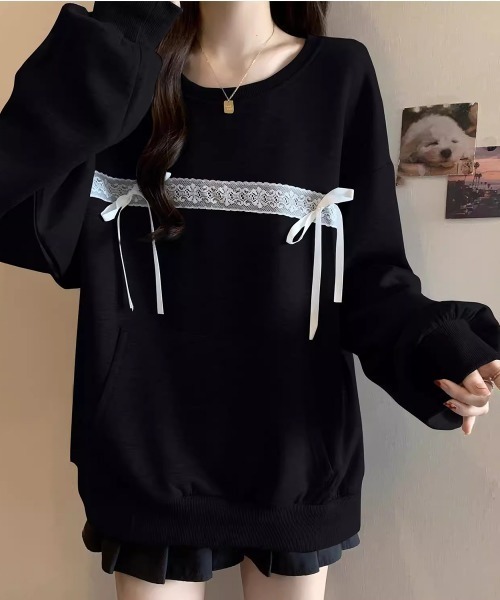 PRIVATE BEACH(プライベートビーチ)の「レースリボン付きオーバーサイズスウェットトレーナー(スウェット・レディース・グレー/ブラック・S/M/L)」の12枚目の写真