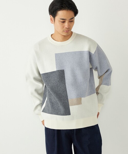 SHIPS Colors（シップス カラーズ）の「SHIPS Colors:〈洗濯機可能〉モチフワ 総柄 ニット◇（ニット/セーター・メンズ・ライトホワイト/ブラック/グリーン/ブラウン/オフホワイト/ネイビー・X-LARGE/LARGE/MEDIUM）」の2枚目の写真