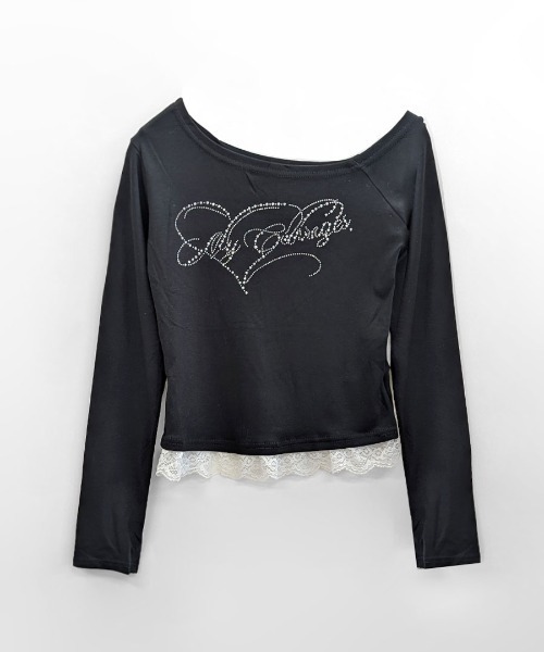 REMUR(レミュール)の「ラインストーンワンショル裾レースロンT(Tシャツ/カットソー・レディース・ブラック/グレー・M)」の15枚目の写真