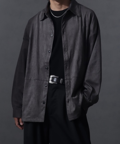 welise(ウェライズ)の「【welise/ウェライズ】シンセティックヘビースウェード ベーシックオーバーサイズシャツ(シャツ/ブラウス・メンズ・ブラック/チャコールグレー/ダークブラウン・S/L/M)」の6枚目の写真