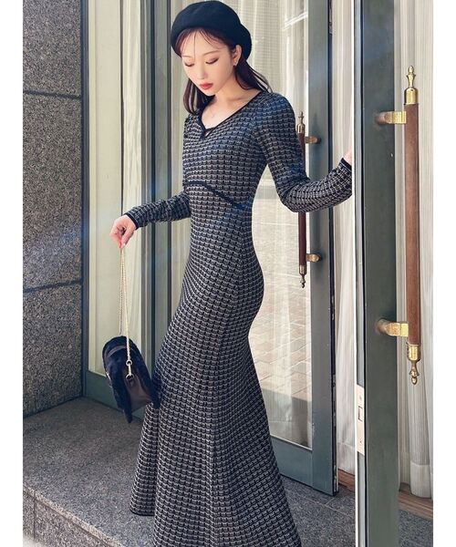 WEB限定】バイカラーツイードニットワンピース（ワンピース）｜RESEXXY