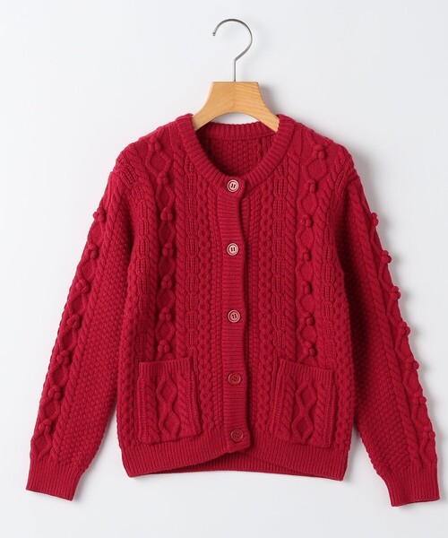 SHIPS KIDS:140～150cm /〈洗濯機可能〉ケーブル ニット ポンポン