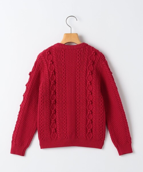 SHIPS（シップス）の「SHIPS KIDS:140～150cm /〈洗濯機可能〉ケーブル ニット ポンポン カーディガン（カーディガン/ボレロ・キッズ・オフホワイト/レッド・140/150）」の3枚目の写真