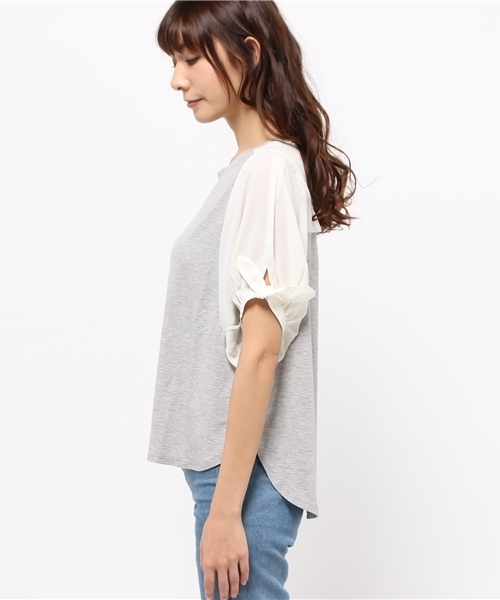 OUTLET（アウトレット）の「【Diacoat Petit】布帛切替袖リボンP/O（Tシャツ/カットソー・レディース・杢グレー・MEDIUM）」の5枚目の写真