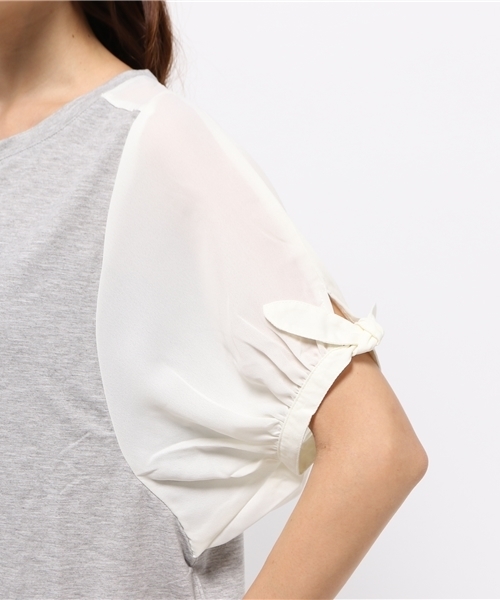 OUTLET（アウトレット）の「【Diacoat Petit】布帛切替袖リボンP/O（Tシャツ/カットソー・レディース・杢グレー・MEDIUM）」の8枚目の写真