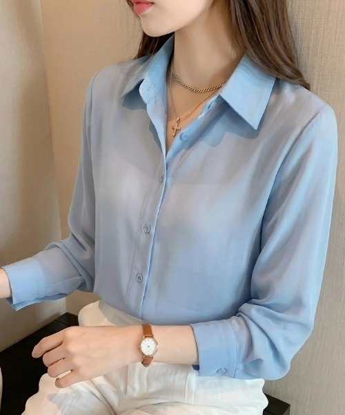cammie(キャミー)の「ジャストフィットシャツ(シャツ/ブラウス・レディース・アイボリー/サックスブルー/ホワイト/ピンク・M/L)」の3枚目の写真