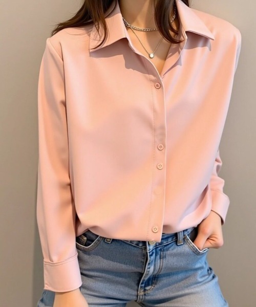 cammie(キャミー)の「ジャストフィットシャツ(シャツ/ブラウス・レディース・アイボリー/サックスブルー/ホワイト/ピンク・M/L)」の4枚目の写真