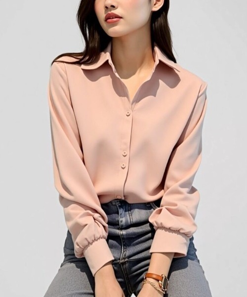 cammie(キャミー)の「ジャストフィットシャツ(シャツ/ブラウス・レディース・アイボリー/サックスブルー/ホワイト/ピンク・M/L)」の7枚目の写真