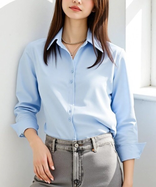 cammie(キャミー)の「ジャストフィットシャツ(シャツ/ブラウス・レディース・アイボリー/サックスブルー/ホワイト/ピンク・M/L)」の6枚目の写真