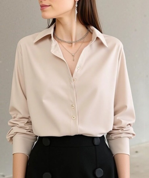 cammie(キャミー)の「ジャストフィットシャツ(シャツ/ブラウス・レディース・アイボリー/サックスブルー/ホワイト/ピンク・M/L)」の22枚目の写真