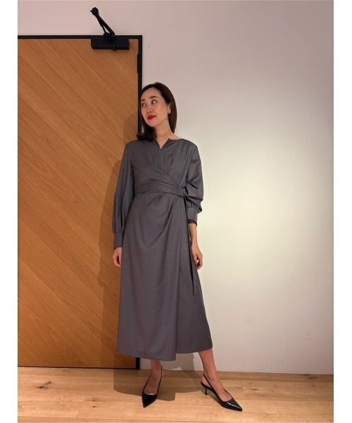 ESTNATION / ストレッチギャバジン カシュクールワンピース