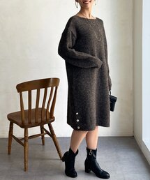 Chez toi | サイドGLDボタンミドル丈ニットワンピース(チュニック)
