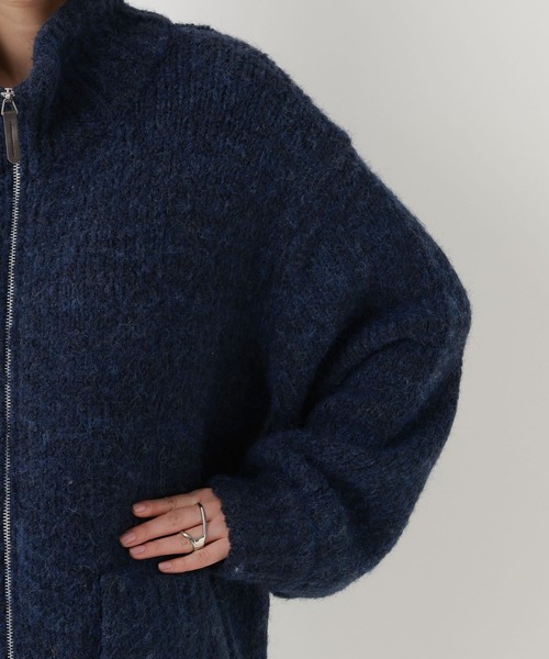 セールDOUBLE ZIP COVERALL KNIT JACKET &frasl; ダブルジップカバーオール RAGEBLUE ブルゾン M ブルー ウール・ニット 無地 ミドル丈 フードなし ボタン留め