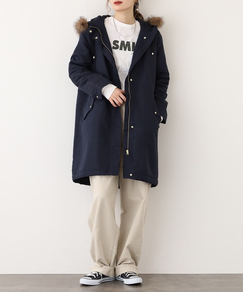 Ree&Mee 裏ボア 防寒 撥水加工 フードファー取り外し可能 モッズコート