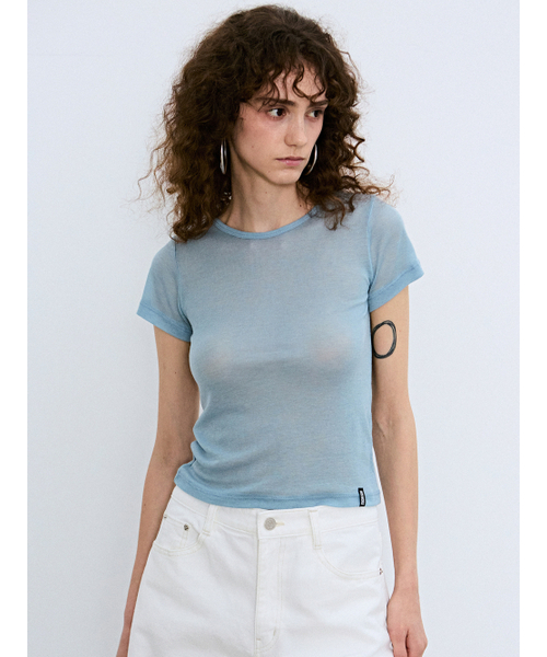 NICK&NICOLE(ニックアンドニコール)の「WOOL TENCEL HALF TEE_SORA(Tシャツ/カットソー・レディース・その他・MEDIUM/LARGE)」の1枚目の写真