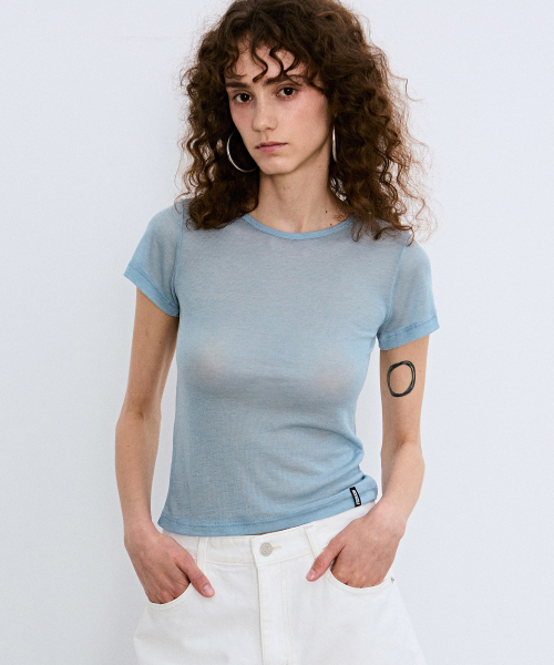 NICK&NICOLE(ニックアンドニコール)の「WOOL TENCEL HALF TEE_SORA(Tシャツ/カットソー・レディース・その他・MEDIUM/LARGE)」の3枚目の写真