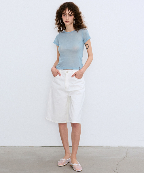 NICK&NICOLE(ニックアンドニコール)の「WOOL TENCEL HALF TEE_SORA(Tシャツ/カットソー・レディース・その他・MEDIUM/LARGE)」の4枚目の写真