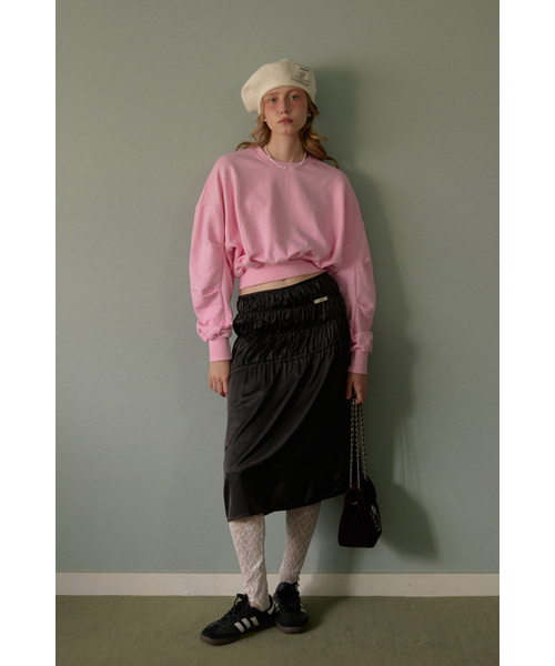LR SHIRRING MIDI SKIRT_BLACK