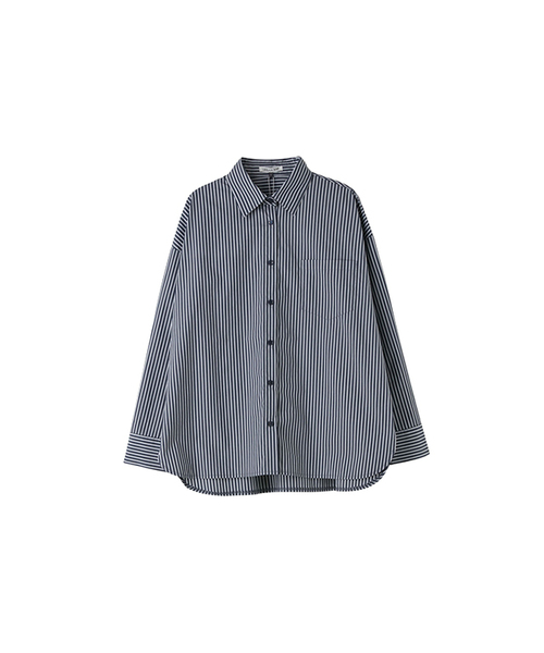 LAP（ラップ）の「ストライプベーシックフィットシャツブラウス AR7WB161（シャツ/ブラウス・レディース・ブルー/ネイビー/ホワイト・FREE）」の3枚目の写真