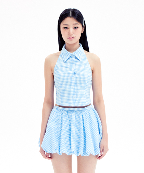 YOUHEE(ユヒ)の「CHECK HALTER NECK SHIRTS LIGHT BLUE(シャツ/ブラウス・レディース・その他・FREE)」の7枚目の写真
