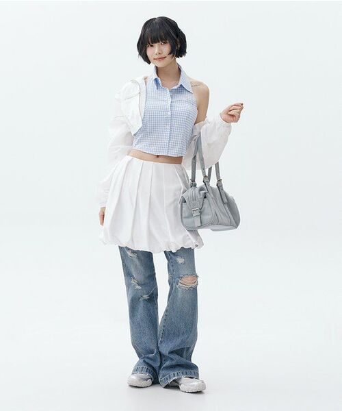 YOUHEE(ユヒ)の「CHECK HALTER NECK SHIRTS LIGHT BLUE(シャツ/ブラウス・レディース・その他・FREE)」の6枚目の写真