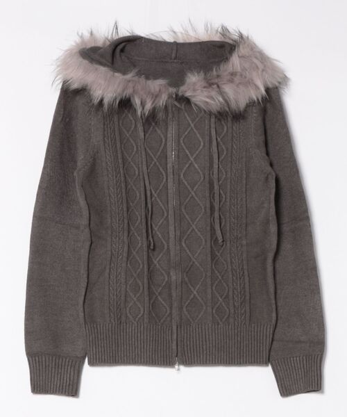 WESTSEA(ウエストシー)の「ファー付き ケーブル編み フードZIPパーカー(ニット/セーター・レディース・ブラウン/グレー・L/M)」の14枚目の写真