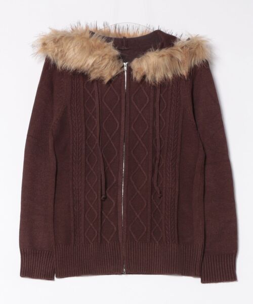 WESTSEA(ウエストシー)の「ファー付き ケーブル編み フードZIPパーカー(ニット/セーター・レディース・ブラウン/グレー・L/M)」の13枚目の写真
