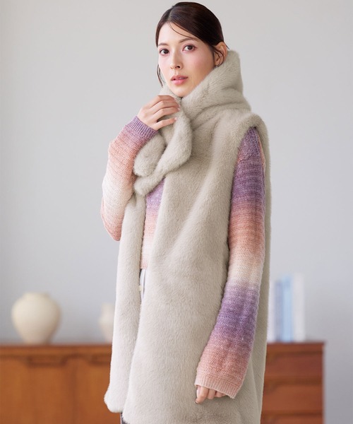 フェイクファーベスト＆ファーマフラー付き（その他アウター）｜sankyo