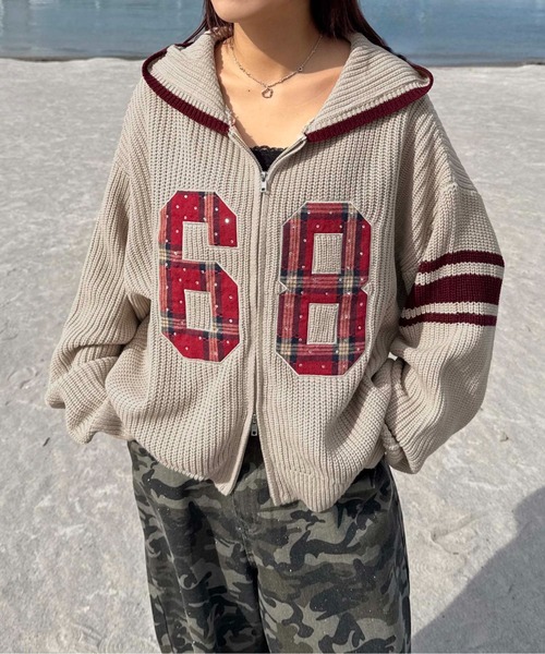 sedacle（セダクル）の「ラインストーンアップリケジップニットパーカー（ニット/セーター・メンズ・ベージュ/ブラウン/ボルドー・SMALL/MEDIUM/LARGE）」の2枚目の写真